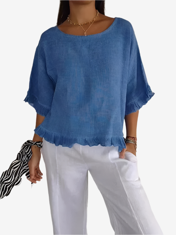 Chloe | Cotton linen blouse with ruffles