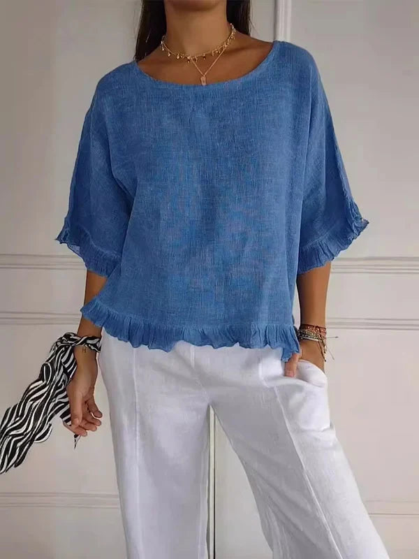 Chloe | Cotton linen blouse with ruffles