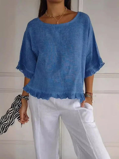 Chloe | Cotton linen blouse with ruffles