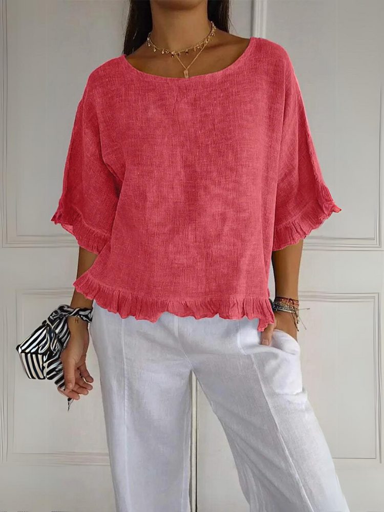 Chloe | Cotton linen blouse with ruffles