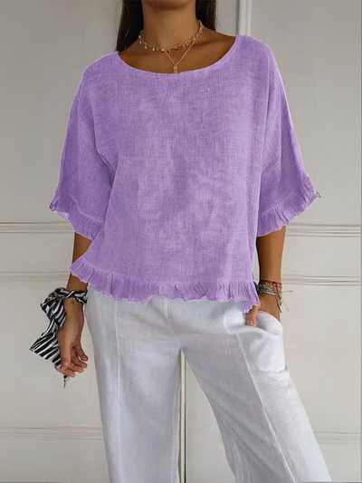 Chloe | Cotton linen blouse with ruffles