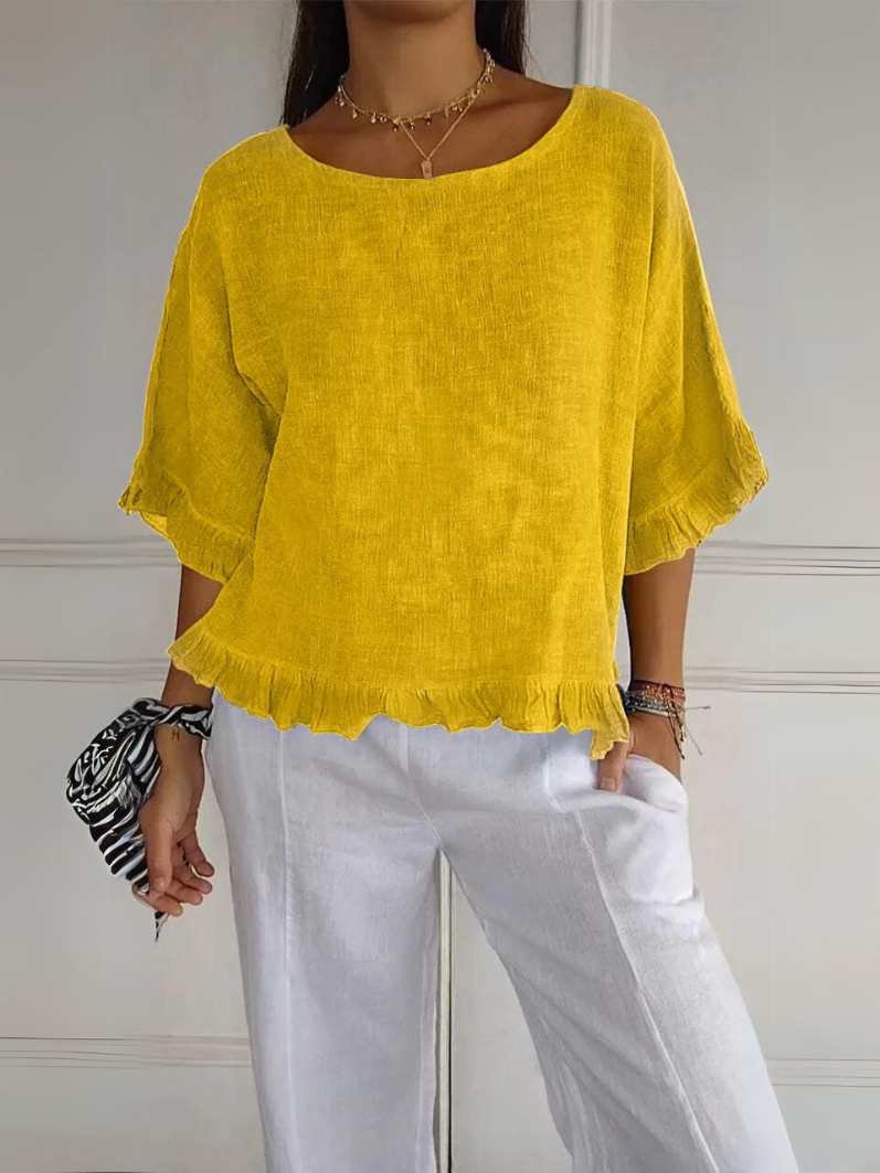 Chloe | Cotton linen blouse with ruffles