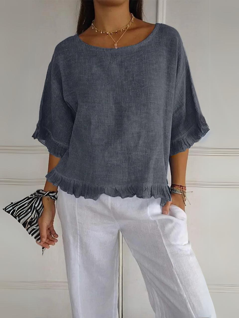 Chloe | Cotton linen blouse with ruffles