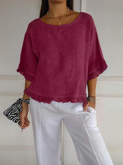 Chloe | Cotton linen blouse with ruffles