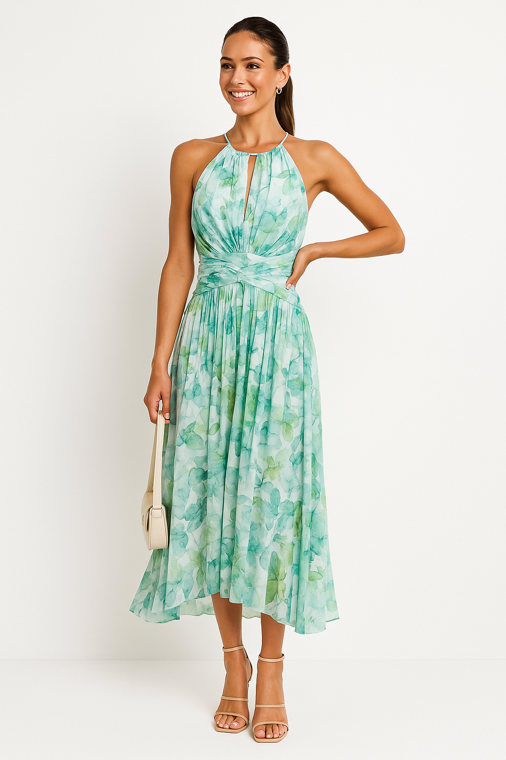 Chloe | Elegant pleated floral midi dress