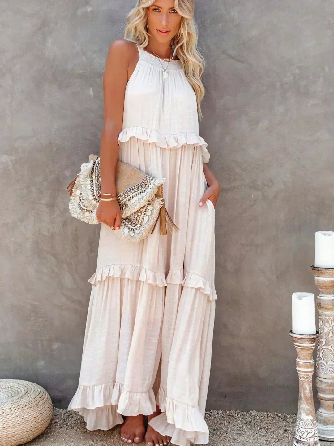 Chloe | Maxi dress with halter neck and ruffles