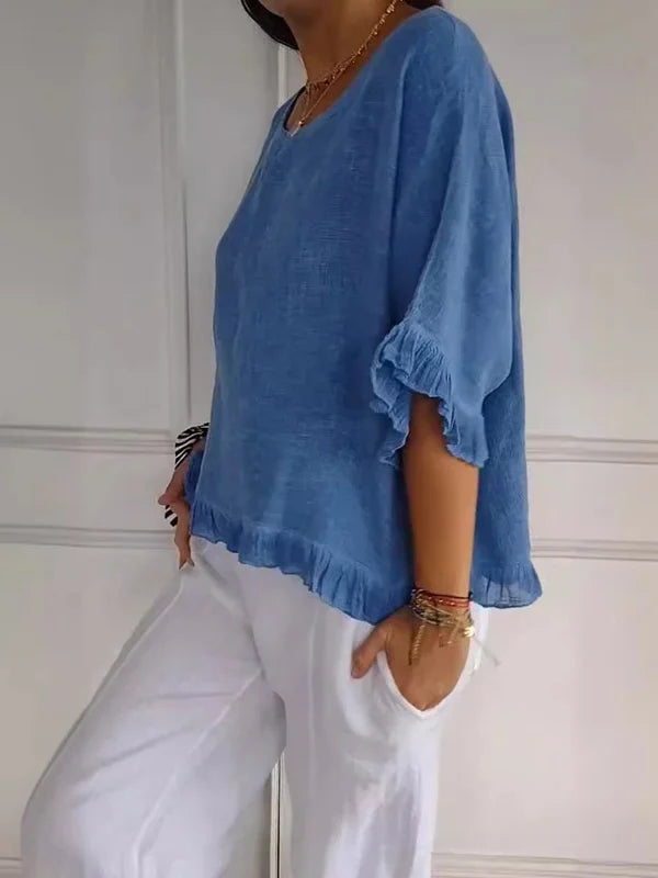 Chloe | Cotton linen blouse with ruffles