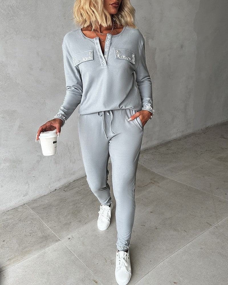 Chloe | Comfy pearled 2-piece set