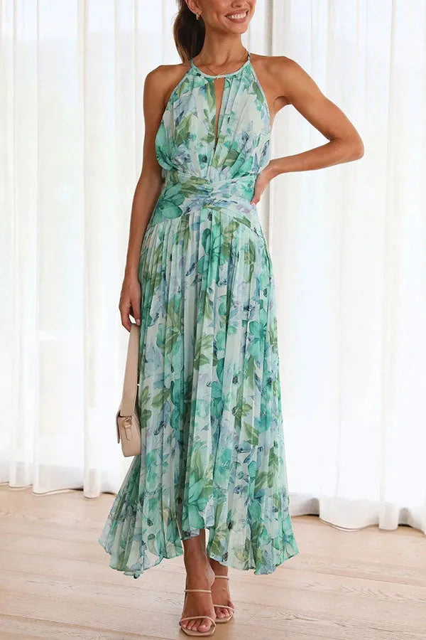 Chloe | Elegant pleated floral midi dress