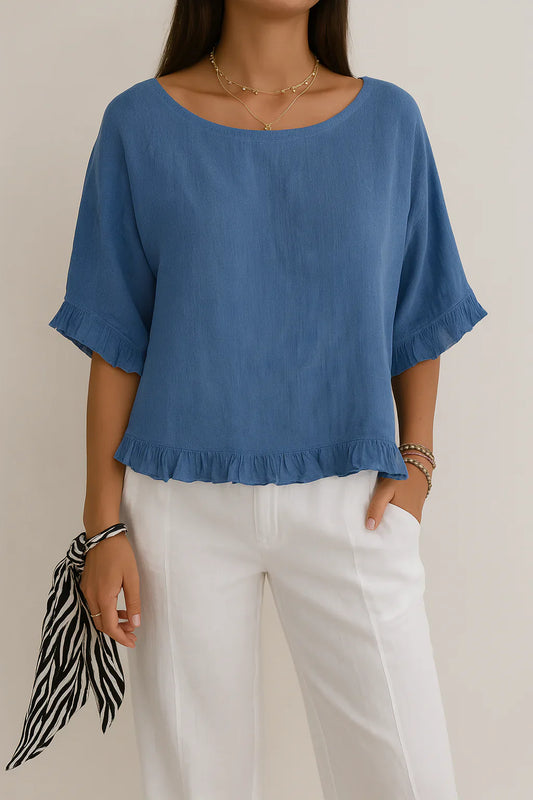 Chloe | Cotton linen blouse with ruffles