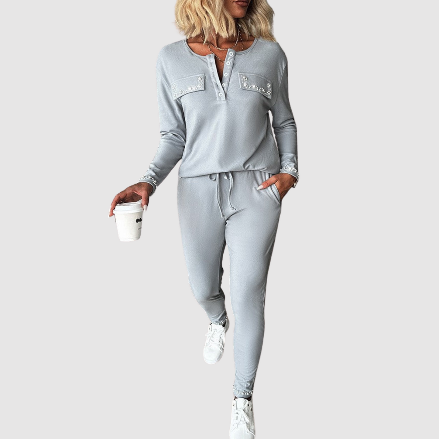 Chloe | Comfy pearled 2-piece set