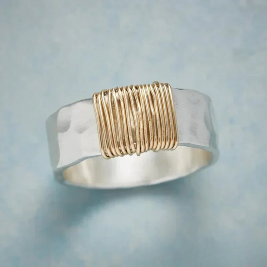 Vintage silver ring with gold threads