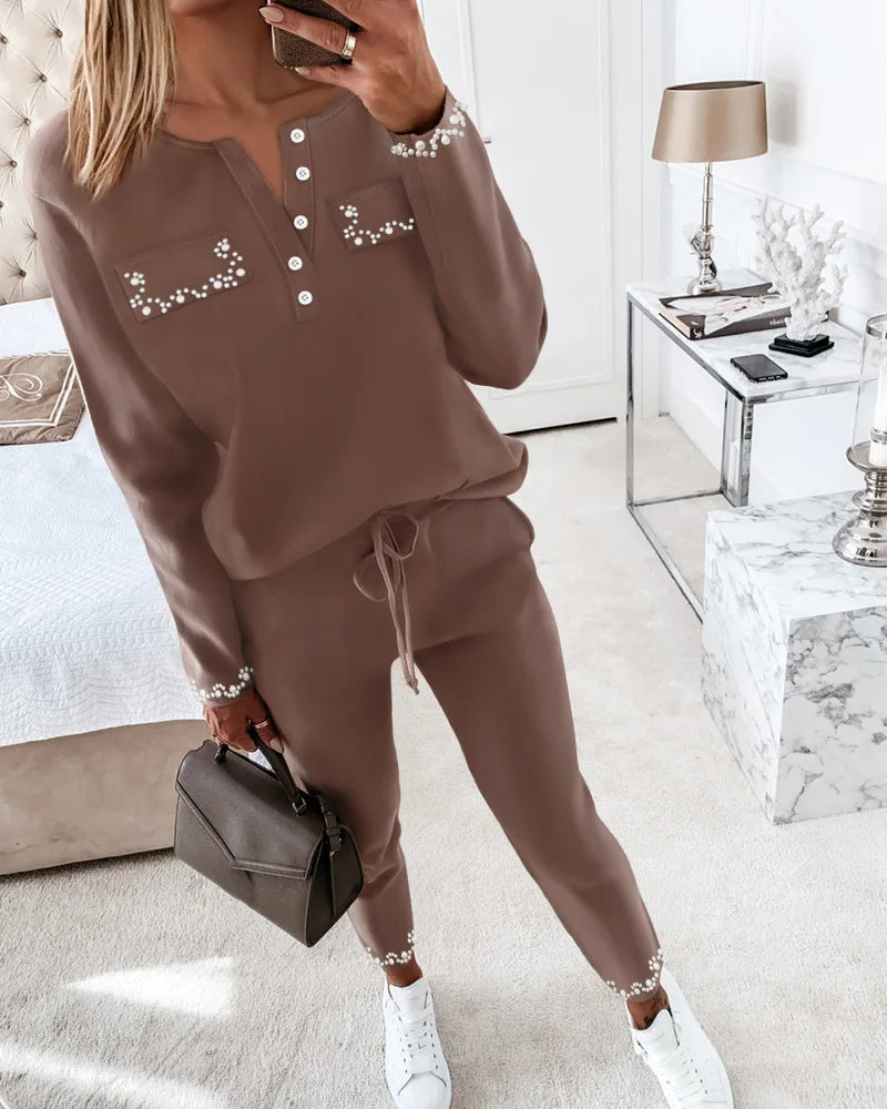 Chloe | Comfy pearled 2-piece set