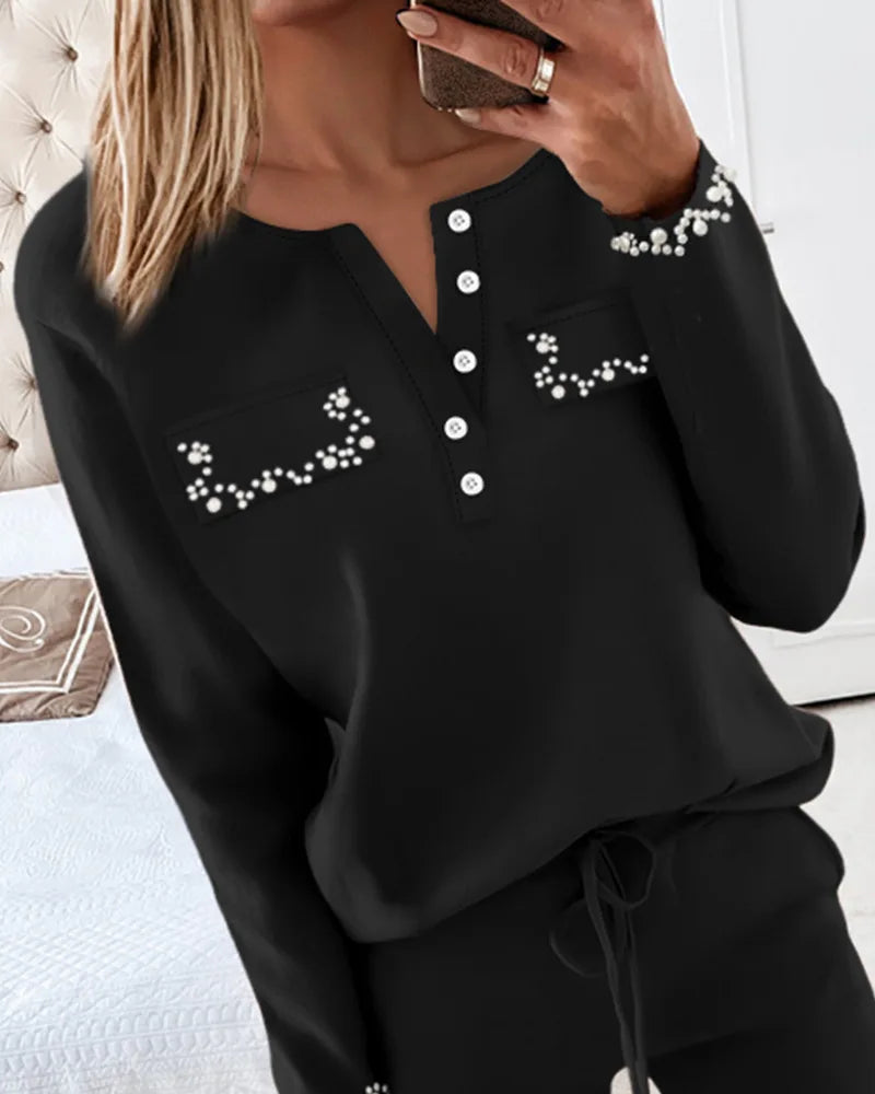 Chloe | Comfy pearled 2-piece set