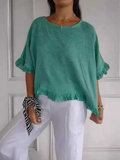 Chloe | Cotton linen blouse with ruffles
