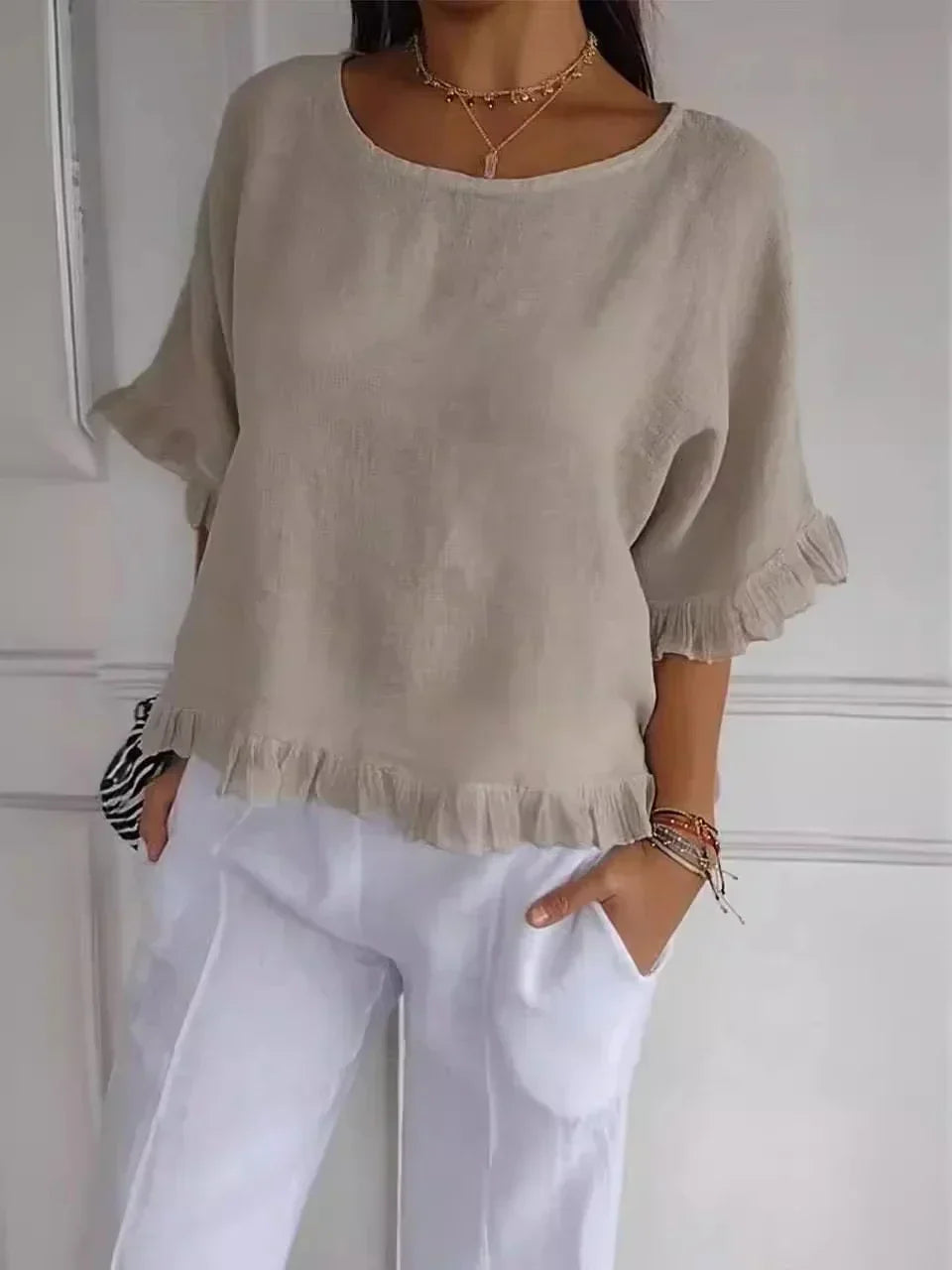 Chloe | Cotton linen blouse with ruffles