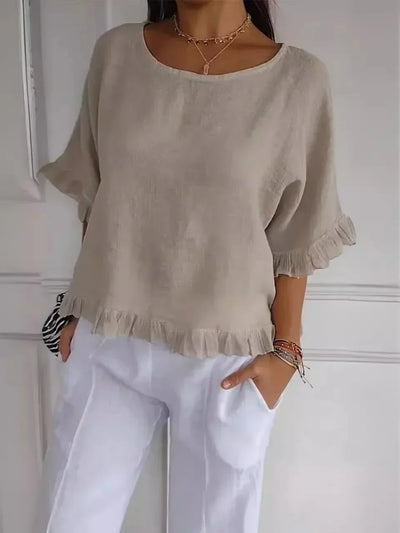 Chloe | Cotton linen blouse with ruffles