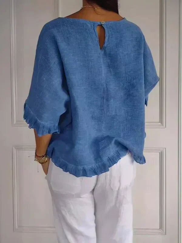 Chloe | Cotton linen blouse with ruffles
