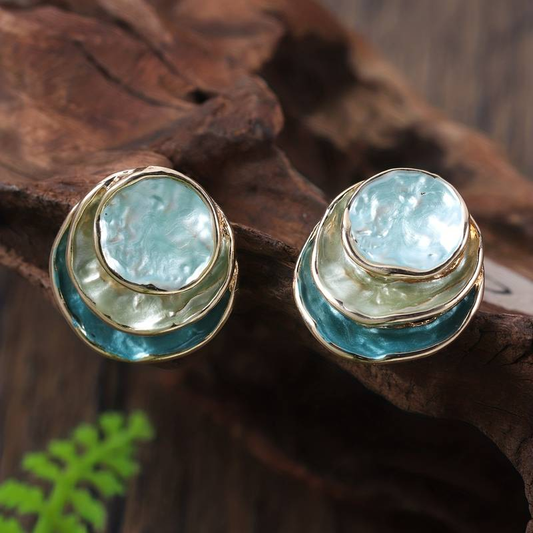 Hand-painted round earrings in vintage style with multiple layers